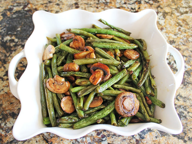 ROASTED AND GLAZED GREEN BEANS AND MUSHROOMS