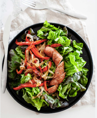 LOADED SAUSAGE WITH CHILI OVER SALAD