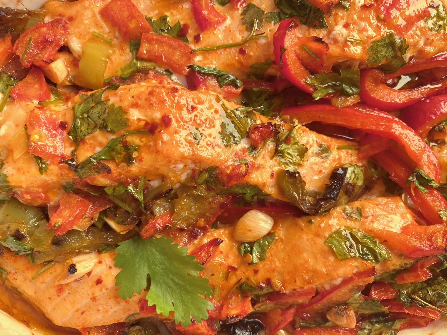 Whole roasted Moroccan salmon