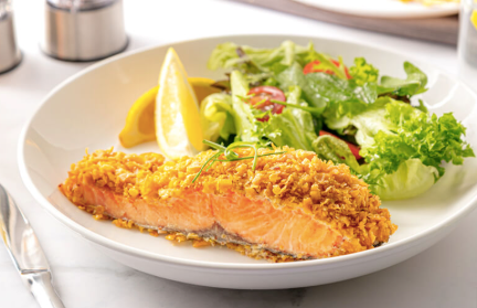 BREADED SALMON OVER SALAD