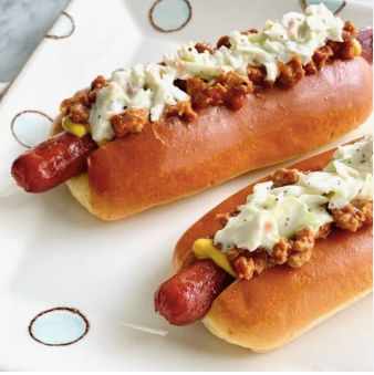 LOADED SAUSAGE BUN WITH CHILI - SIDE OF POTATOES